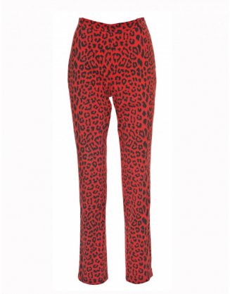 Červené leopardí kalhoty