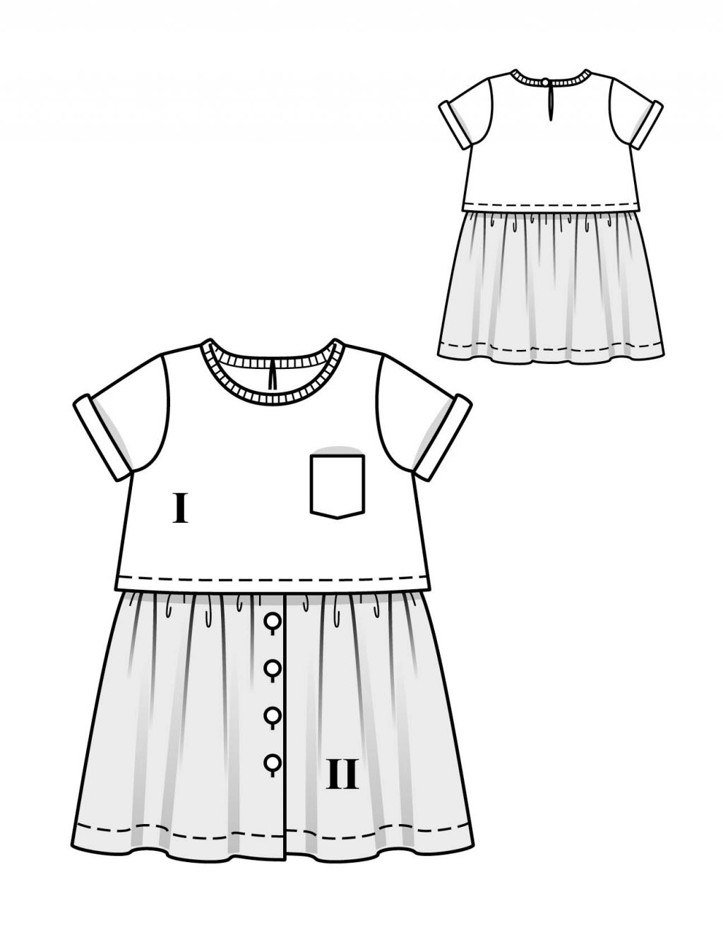Originální šaty se vzorovanou sukýnkou