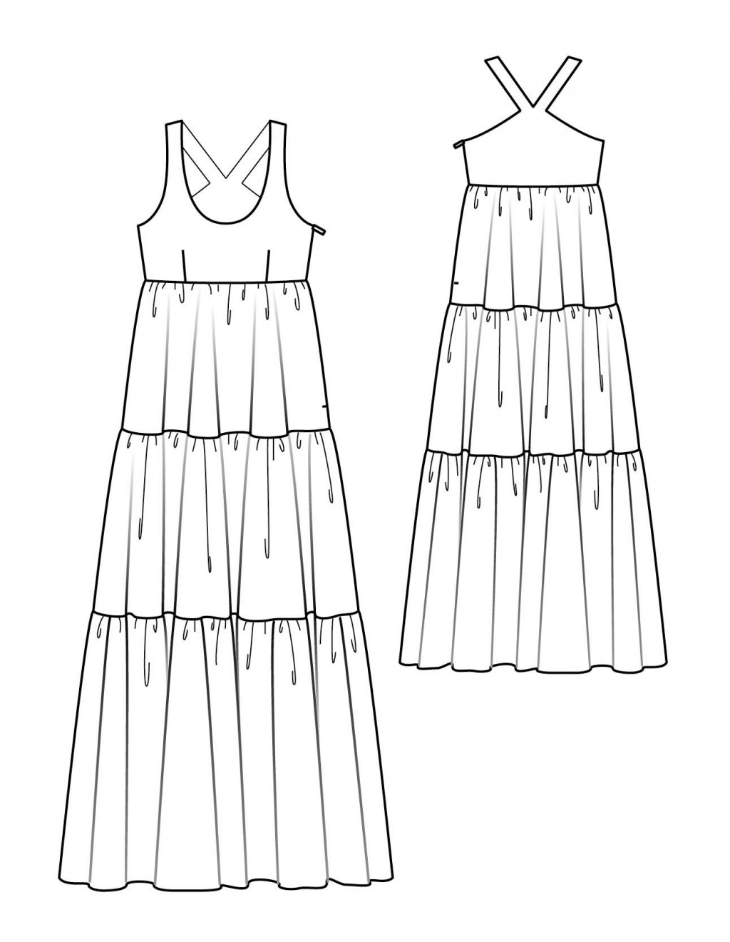06 Dlouhé šaty s třípatrovou sukní